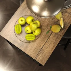 Barbord med barstolssæt, 3 stk. Barbordsæt med køkkenbord 3 hylder 2 barstole Moderne stil Spisestue Køkken Stål Eg Aosom