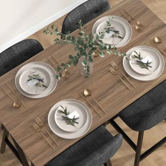Barbord med barstolssæt, 5-delt spisegruppe, køkkenbord, bistrobord med 4 stole, barbordssæt til køkken, stue, stål, mørkegrå, 120 x 60 x 91 cm