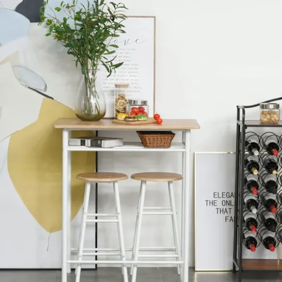Barbord Med Stolesæt Køkkenbord Og Stole Med Skridsikker Dørmåtte, Barbord Og Barstol Med Opbevaringshylde, Mdf/Stål