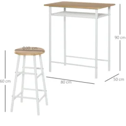 Barbord Med Stolesæt Køkkenbord Og Stole Med Skridsikker Dørmåtte, Barbord Og Barstol Med Opbevaringshylde, Mdf/Stål
