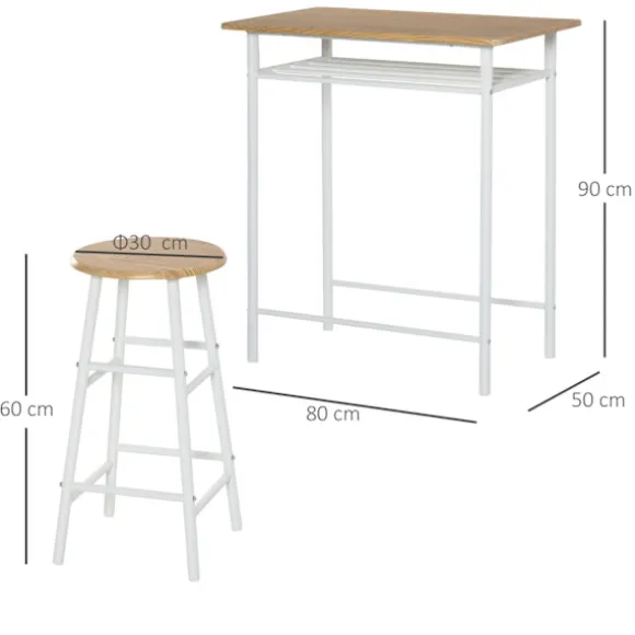 Barbord Med Stolesæt Køkkenbord Og Stole Med Skridsikker Dørmåtte, Barbord Og Barstol Med Opbevaringshylde, Mdf/Stål