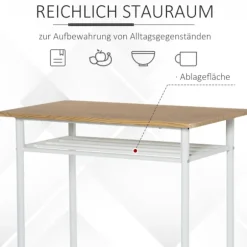 Barbord Med Stolesæt Køkkenbord Og Stole Med Skridsikker Dørmåtte, Barbord Og Barstol Med Opbevaringshylde, Mdf/Stål