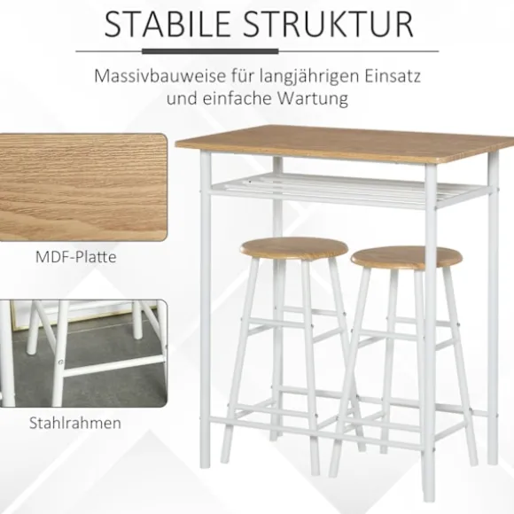 Barbord Med Stolesæt Køkkenbord Og Stole Med Skridsikker Dørmåtte, Barbord Og Barstol Med Opbevaringshylde, Mdf/Stål