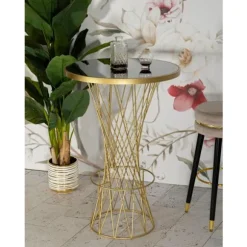 Barbord, Rundt 70x103 cm, Guldflettet Design