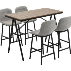 Barbordssæt 5 stk. med barstole, spisegruppe til køkken, bistrobord med 4 stole, metal, lysebrun, 120x60x91 cm