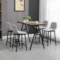 Barbordssæt 5 stk. med barstole, spisegruppe til køkken, bistrobord med 4 stole, metal, lysebrun, 120x60x91 cm