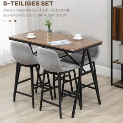 Barbordssæt 5 stk. med barstole, spisegruppe til køkken, bistrobord med 4 stole, metal, lysebrun, 120x60x91 cm