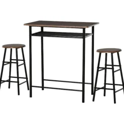 Barbordssæt 3-delt spisebord med 2 barstole spisegruppe køkkenbord og stole barbord og barstol med opbevaringshylde metal 80 x 50 x 90 cm sort