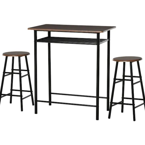 Barbordssæt 3-delt spisebord med 2 barstole spisegruppe køkkenbord og stole barbord og barstol med opbevaringshylde metal 80 x 50 x 90 cm sort