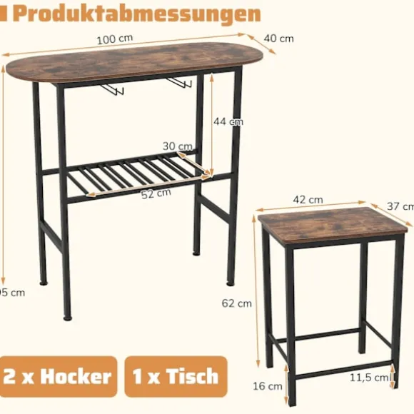Barbordssæt til 2 med vinglasholdere og stativ