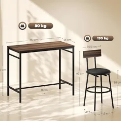 Barbordsæt, 5 dele, træ og stål, industrielt design
