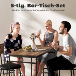 Barbordsæt, 5 dele, træ og stål, industrielt design