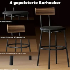 Barbordsæt, 5 dele, træ og stål, industrielt design