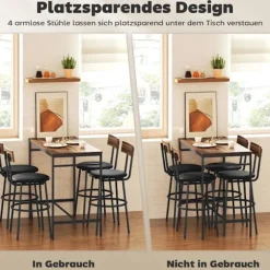 Barbordsæt, 5 dele, træ og stål, industrielt design