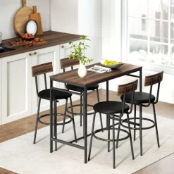 Barbordsæt, 5 dele, træ og stål, industrielt design