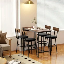 Barbordsæt, 5 dele, træ og stål, industrielt design