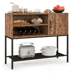 Barskab med vinreoler og hylder trækonsolbord med metalstel til spisestue 100 x 35 x 83 cm kaffe