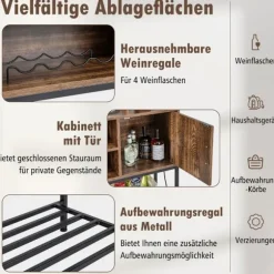 Barskab med vinreoler og hylder trækonsolbord med metalstel til spisestue 100 x 35 x 83 cm kaffe
