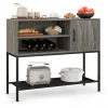 Barskab med vinreoler og hylder Trækonsolbord med metalstel til spisestue 100 x 35 x 83 cm Grå
