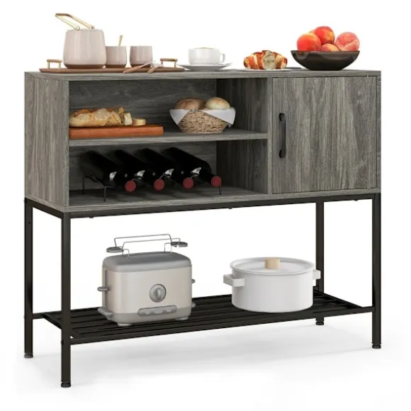 Barskab med vinreoler og hylder Trækonsolbord med metalstel til spisestue 100 x 35 x 83 cm Grå