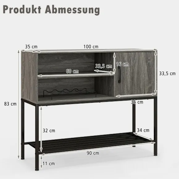 Barskab med vinreoler og hylder Trækonsolbord med metalstel til spisestue 100 x 35 x 83 cm Grå