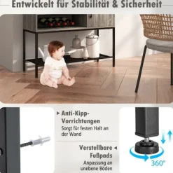 Barskab med vinreoler og hylder Trækonsolbord med metalstel til spisestue 100 x 35 x 83 cm Grå