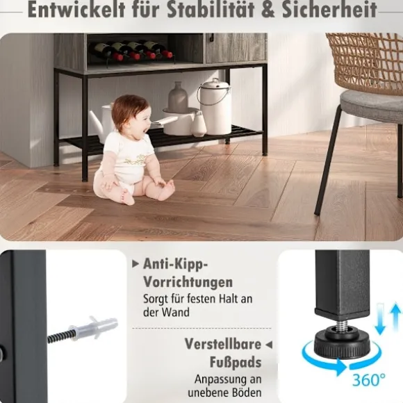Barskab med vinreoler og hylder Trækonsolbord med metalstel til spisestue 100 x 35 x 83 cm Grå
