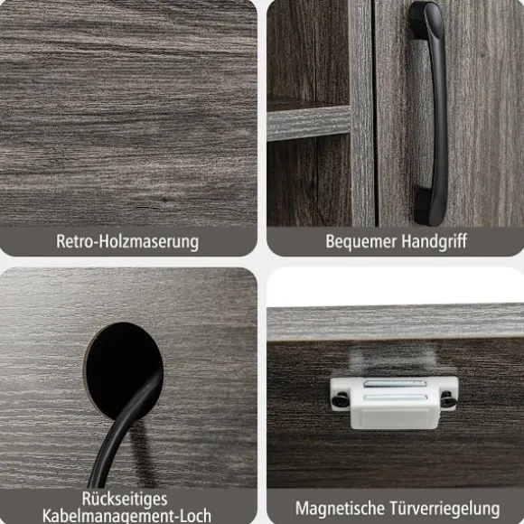 Barskab med vinreoler og hylder Trækonsolbord med metalstel til spisestue 100 x 35 x 83 cm Grå