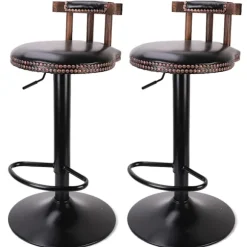 Barstol sæt, retro design, justerbar højde, Sort Black Black