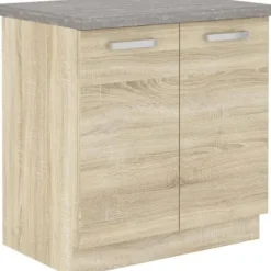 Baseenhed med 2 hængslede låger og bordplade - Sonoma eg indretning - L 80 x D 51,6 x H 82 cm - LASSEN beige