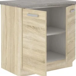 Baseenhed med 2 hængslede låger og bordplade - Sonoma eg indretning - L 80 x D 51,6 x H 82 cm - LASSEN beige