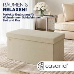 Beige bænk 76x38x38cm med hængslet låg