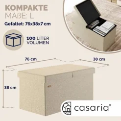 Beige bænk 76x38x38cm med hængslet låg