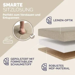 Beige bænk 115x38x38cm med hængslet låg