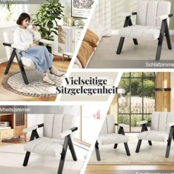 Beige lænestol med armlæn og metalstel