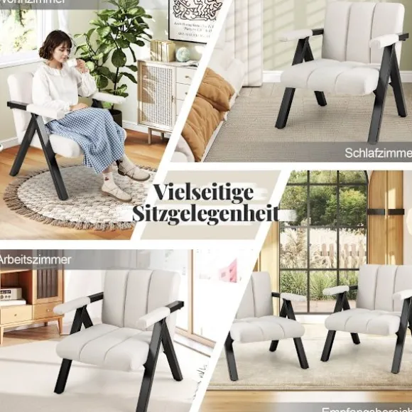Beige lænestol med armlæn og metalstel
