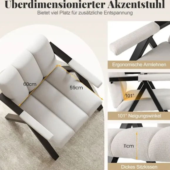 Beige lænestol med armlæn og metalstel