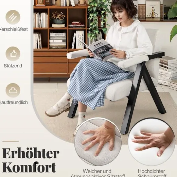 Beige lænestol med armlæn og metalstel