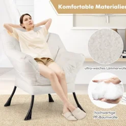 Beige lænestol med armlæn, sidelomme og fodstøtte