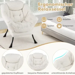 Beige lænestol med armlæn, sidelomme og fodstøtte