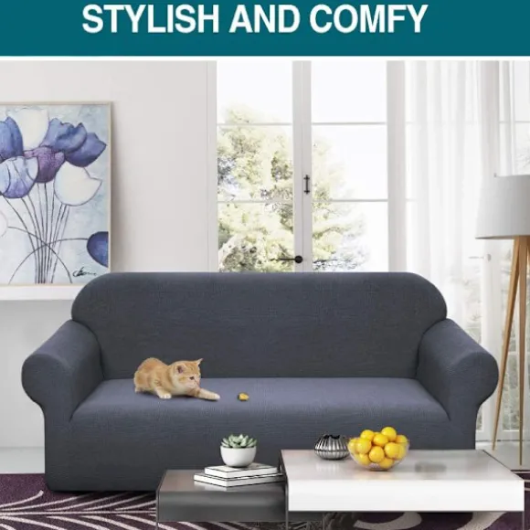 Beige Tyk Fløjls Sofa Betræk 3 Personer Super Stræk Sofa