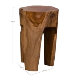 3-benet skammel 26x26x40 cm i brun teak kastanj