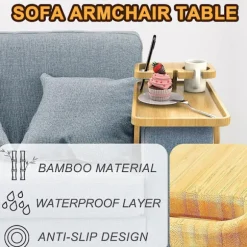 Beskyt borde med bambus coasters, fløjlsbagside til sofa kopholder, naturlig bambuskonstruktion, elegant gaveidé, træ, sæt med firkantede