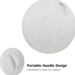 Beskyttelsesovertræk til yogabold i bomuld + hør 65 cm, beskyttelsestilbehør til sportsbold, beige