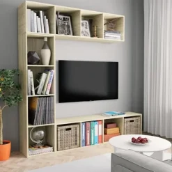 Bibliotek / TV-møbel - Eksklusivt hjem - 3 dele - 12 rum - Sonoma eg 180x30x180 cm Sonoma ek
