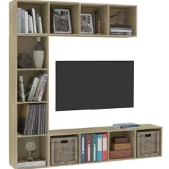 Bibliotek / TV-møbel - Eksklusivt hjem - 3 dele - 12 rum - Sonoma eg 180x30x180 cm Sonoma ek