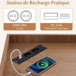 Bibliotek i vinkel 3 niveauer COSTWAY med ladestation, åben hylde i træ med 9 rum, 2 USB-porte, 4 stik Brun