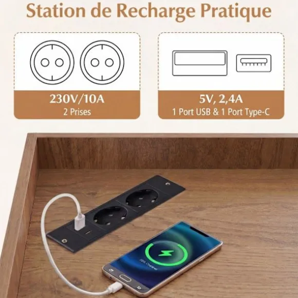 Bibliotek i vinkel 3 niveauer COSTWAY med ladestation, åben hylde i træ med 9 rum, 2 USB-porte, 4 stik Brun