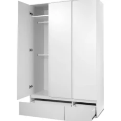 BILLEDE 60B skab - Mat hvid indretning - 3 låger + 2 skuffer - L121,6 x H191 x D55 cm Vit