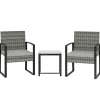 Bistrosæt med hynder, PE-rattan, glasbordplade